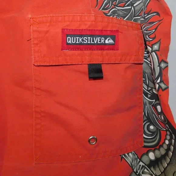 Quiksilver Mens 38 Unlined Orange Black Gray Board Shorts - Picture 8 of 9